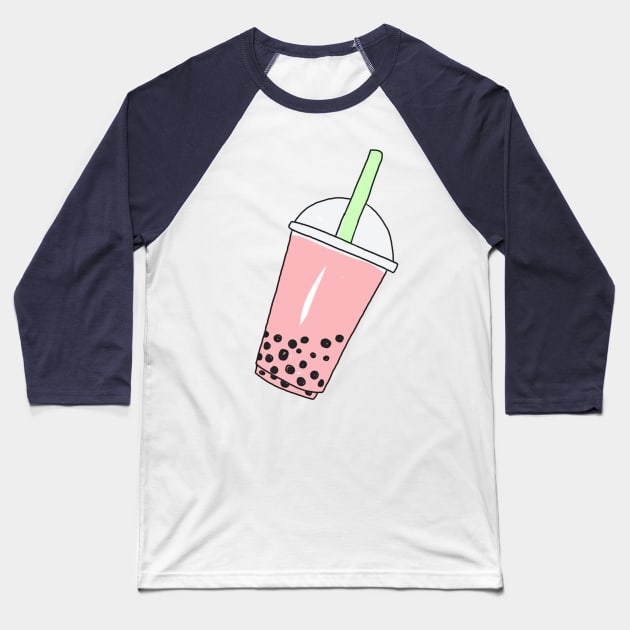 Strawberry Milk Bubble Tea Baseball T-Shirt by PeachPantone